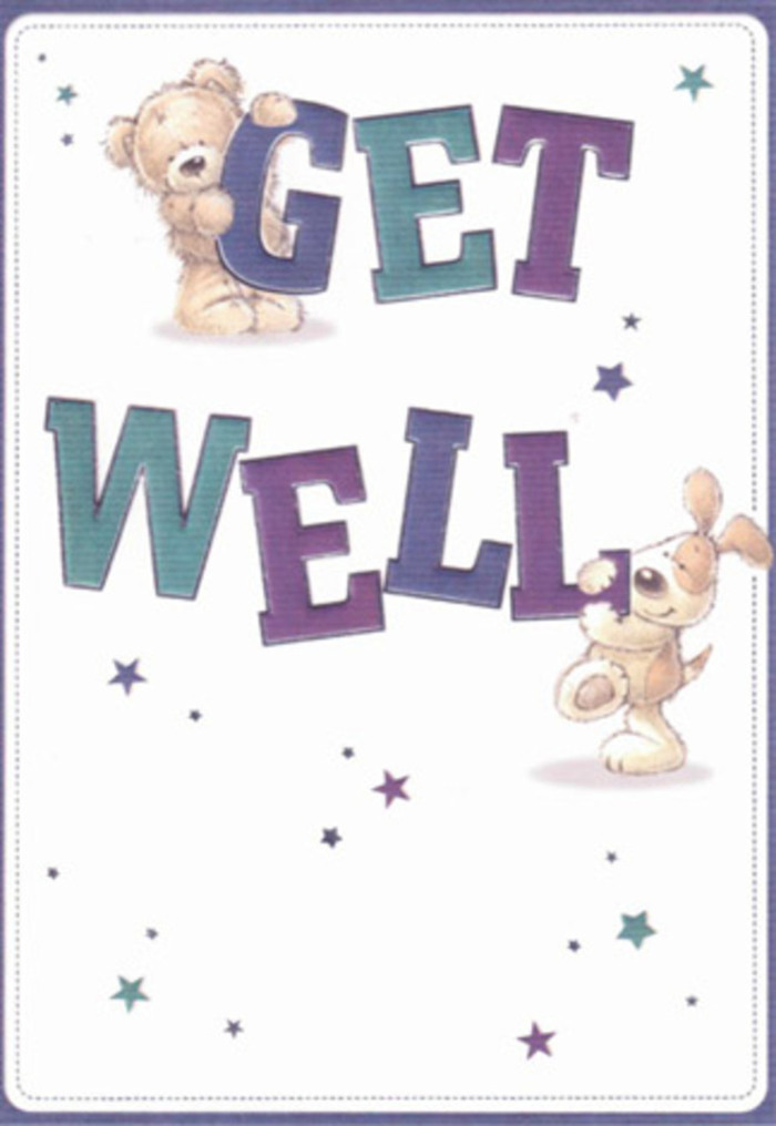 Within this get well card, a gentle tableau unfolds: an amiable bear and his lively canine friend are rendered with a softness reminiscent of plush toys you might find along Harringay's vibrant shopping avenues. They bask amid playful stars, each twinkle a small wish cast into the sky above Finsbury Park. The typography is grand and welcoming, its rich purples and cool teals grounding the design with an encouraging stability. There is a tactile depth here-the bear's fur appears downy to the touch, while the puppy's velvety ears suggest a comforting presence. Each playful character seems poised to leap from the card, spreading reassurance and spirited warmth much as a florist might offer through a carefully prepared arrangement for a local family. The pristine white background reminds one of the peace that arrives with fresh flowers delivered to a loved one's doorstep in Harringay, quietly heralding better days. Imagining this card paired with one of our signature bouquets, the combined gesture would radiate joy, compassion, and empathy-timeless qualities that define both the floral art and the community spirit here. Across every line and flourish, there lives a promise of hope uniquely suited for those seeking both comfort and encouragement.